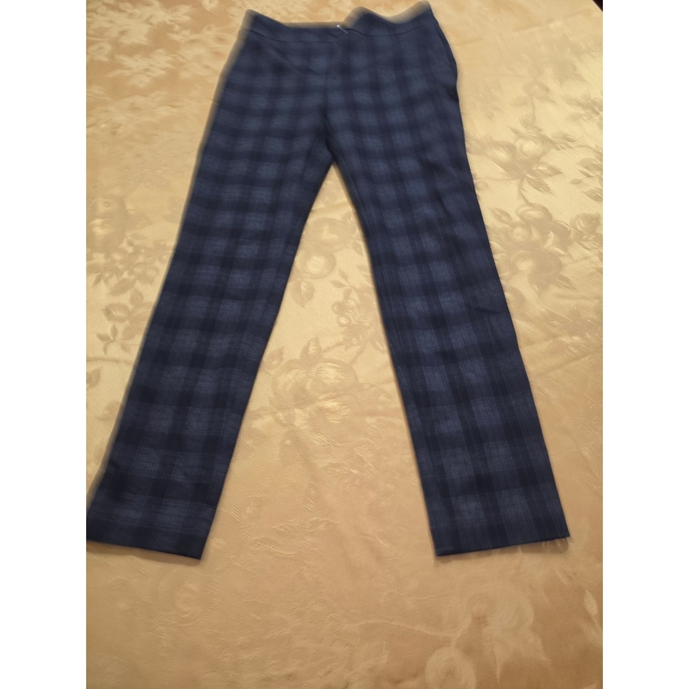 Dark Plaid Dress Pants Straight Leg Mid Rise Trousers Check Print‎